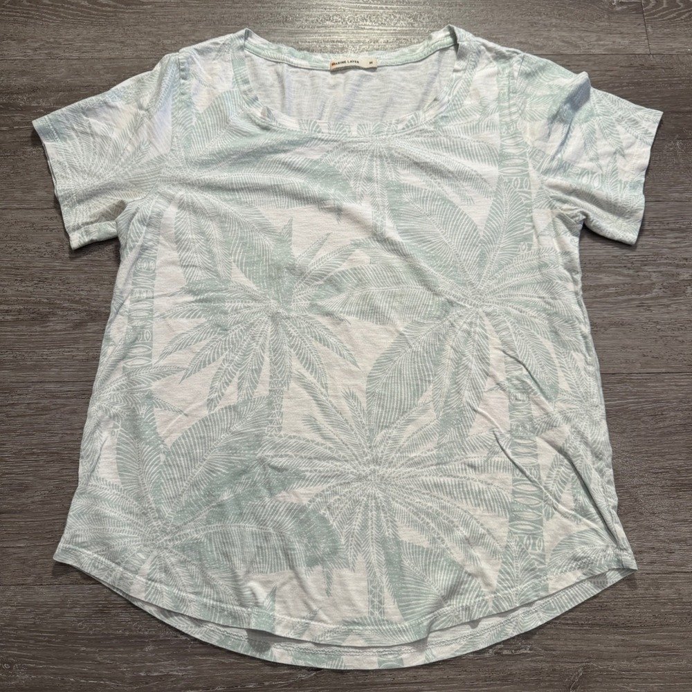 Marine Layer Shirt Womens M Green Supima Cotton Palm Tree Beach Vacation Tee - Picture 1 of 7